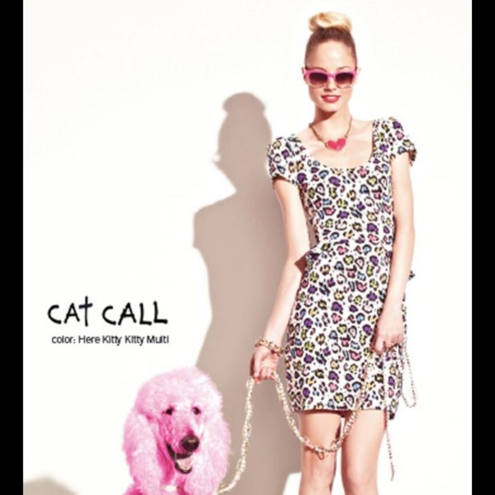 Betsey Johnson Cat Call Peplum Dress Leopard Multi